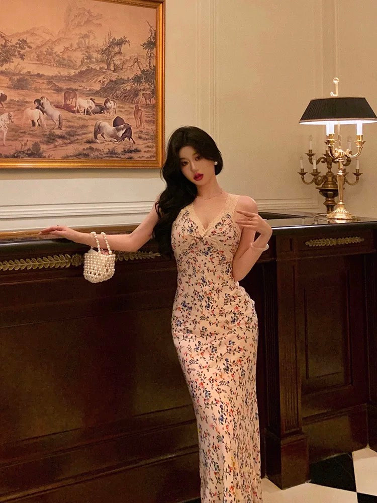 Sexy Sheath V Neckline Floral Prom Dresses Birthday Outfits Evening Gown
