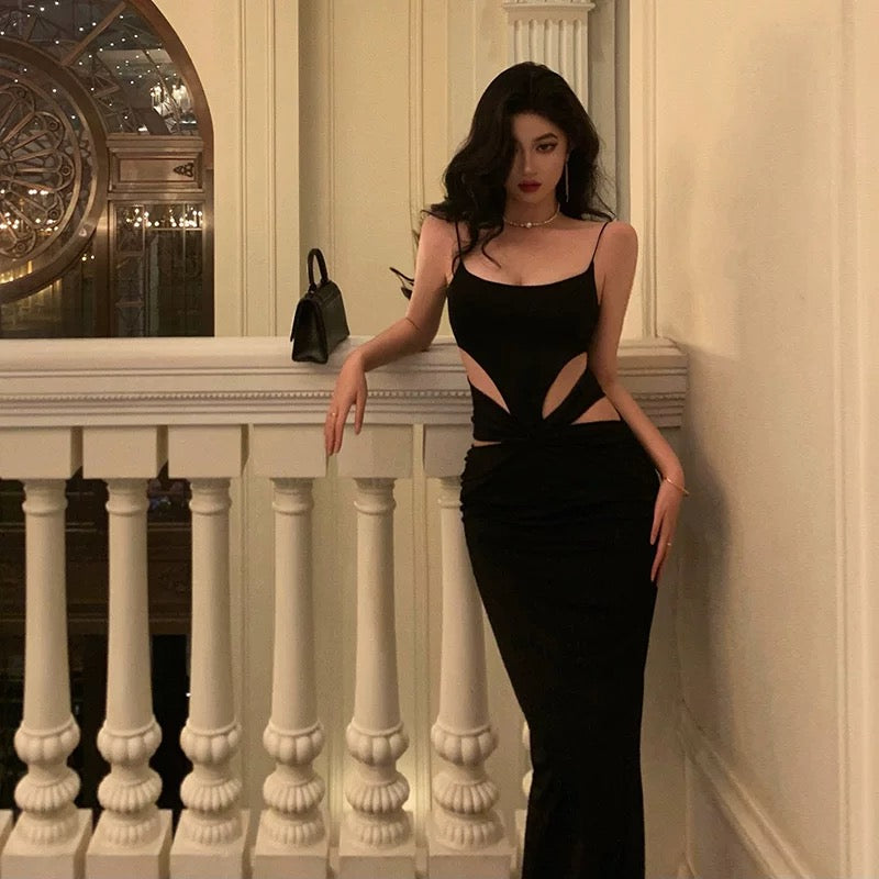 Elegant Sheath Spaghetti Straps Black Prom Dresses Birthday Outfits Evening Gown