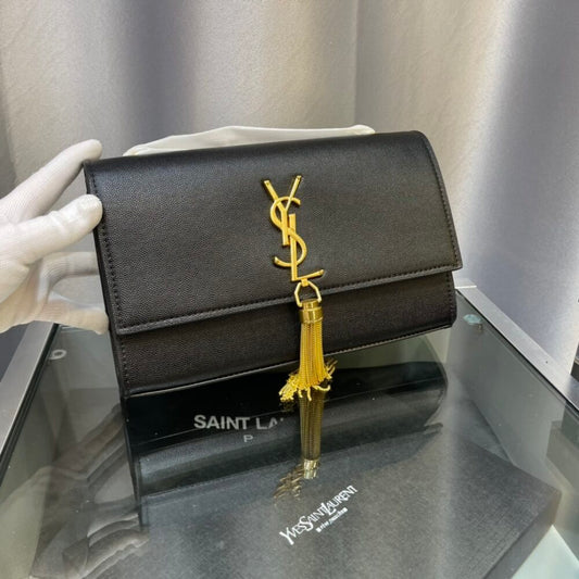 Saint Laurent Kate Medium Chain Bag With Tassel In Grain De Poudre Black 24Cm 354119BOW0J1000