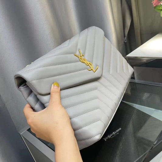 Saint Laurent Loulou Chain Bag In Matelasse Y Gray 32Cm