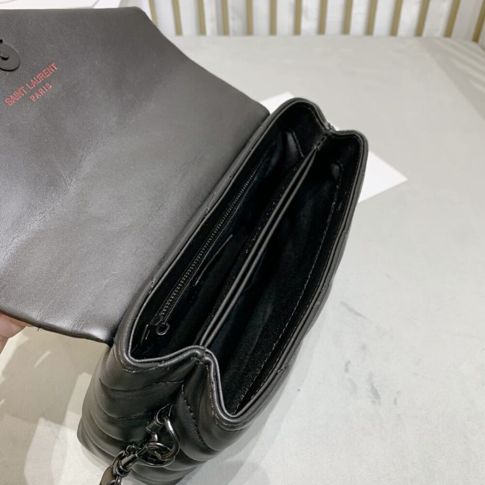 Saint Laurent Loulou Toy Strap Bag In Quilted Y Black With Black Hardware 20Cm