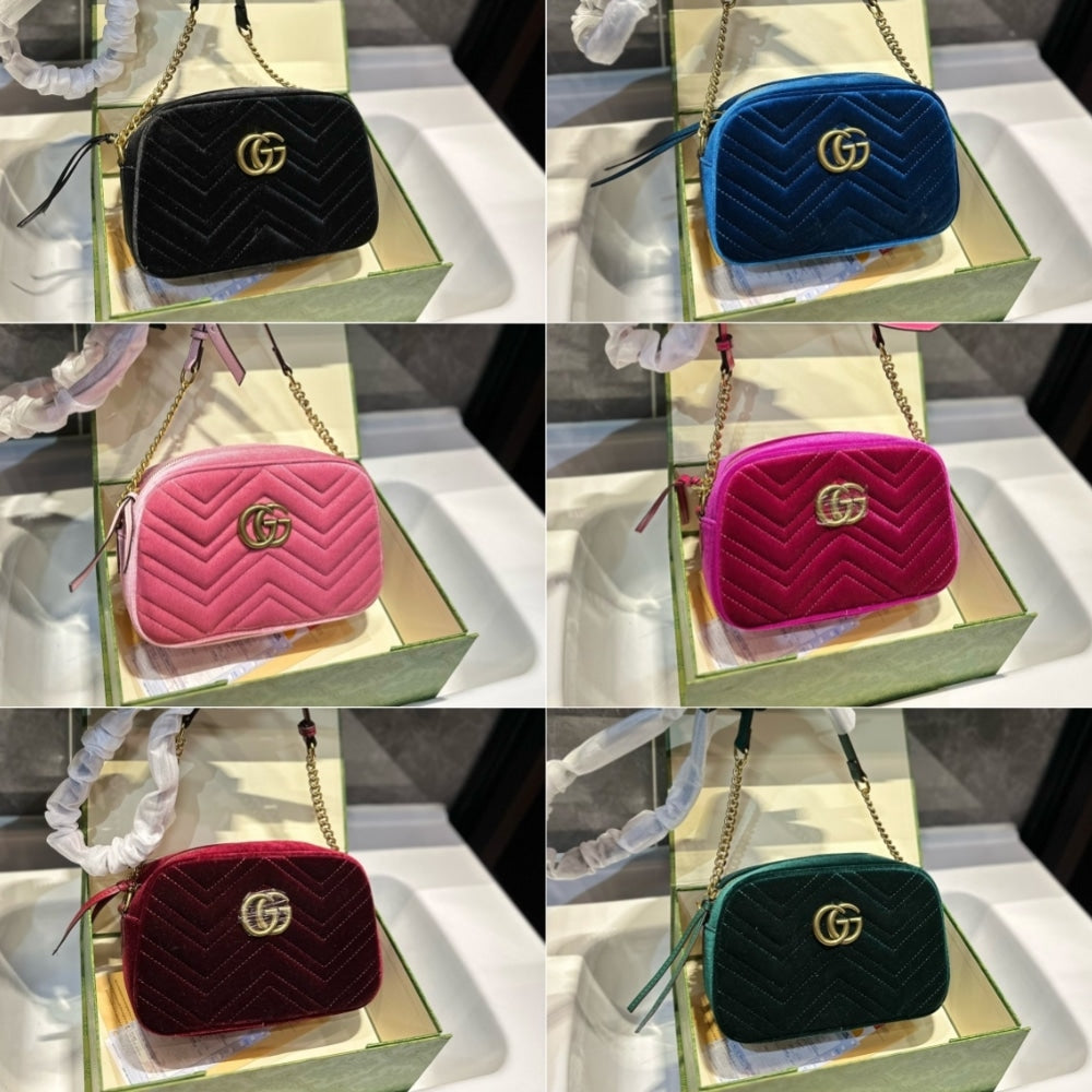Gucci GG Marmont Small Camera Bag Velvet Wine Red 23Cm