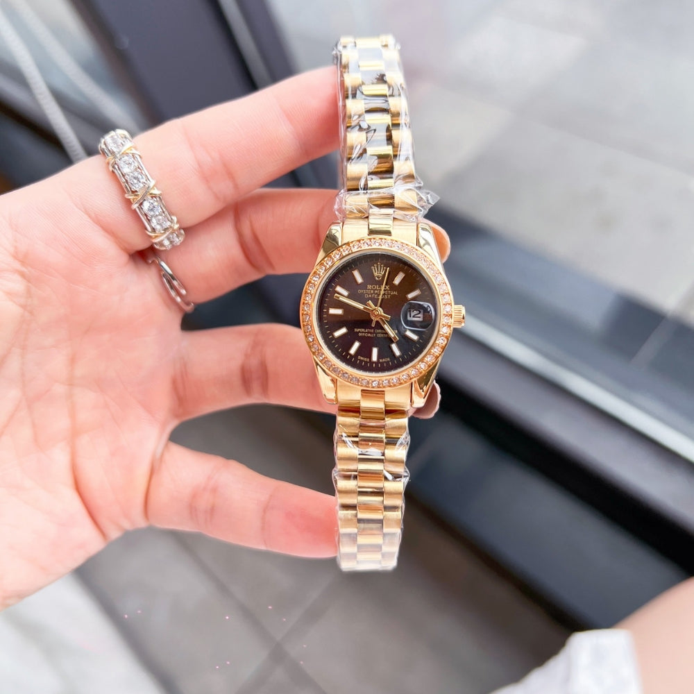 Rolex Lady Datejust Black Dial Yellow Gold 28Mm