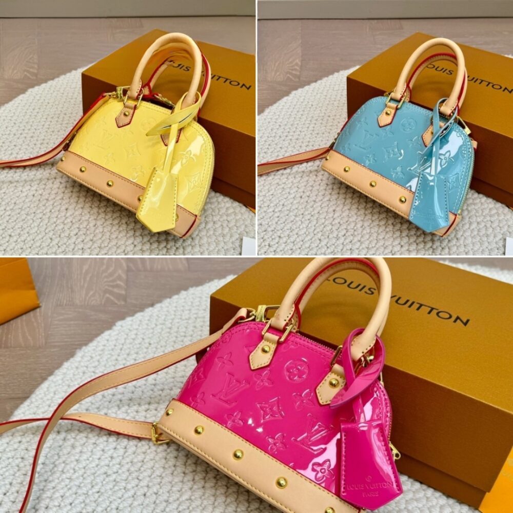 Louis Vuitton Alma Nano Monogram Vernis Embossed Sky Blue 18Cm M24062