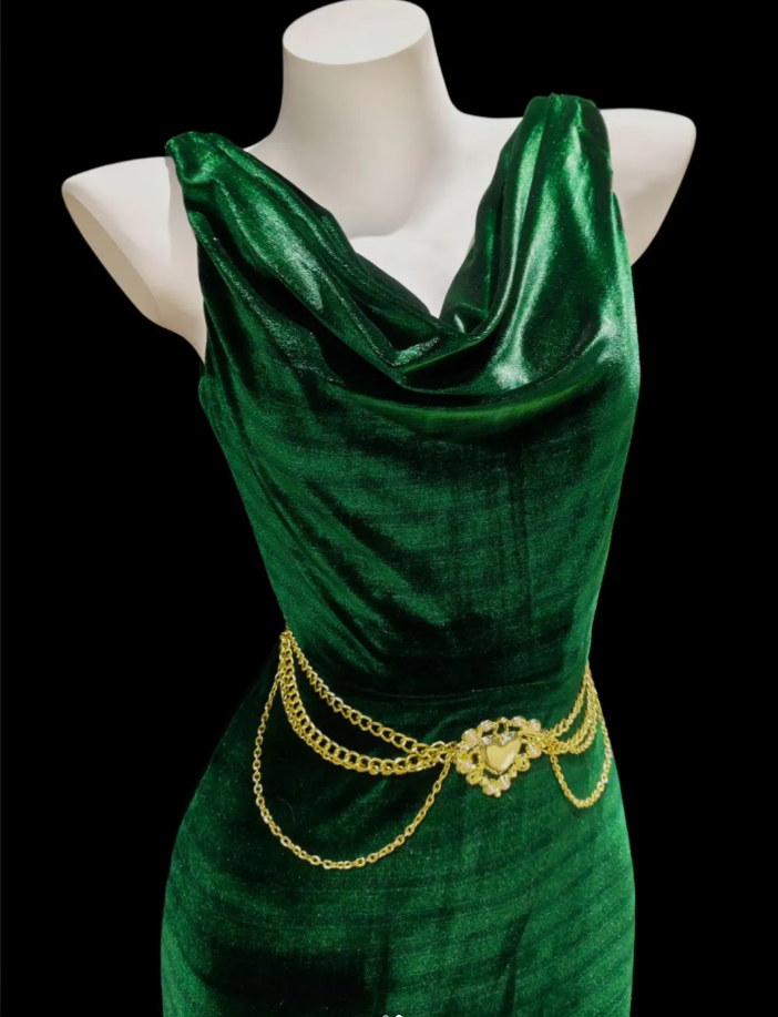 Vintage Green Sleeveless Velvet Mermaid Long Party Dress Evening Gown
