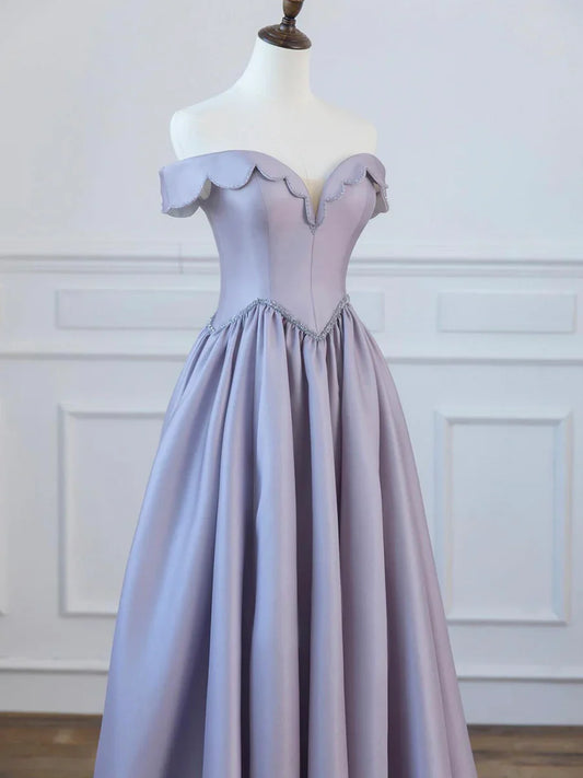 A-Line Satin Floor Length Long Prom Dress, Off the Shoulder Evening Formal Dress TP1351