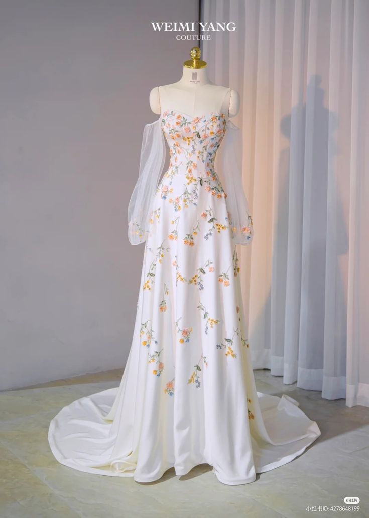 White Strapless Long Sleeve Satin Printed Long Evening Gowns TP1460
