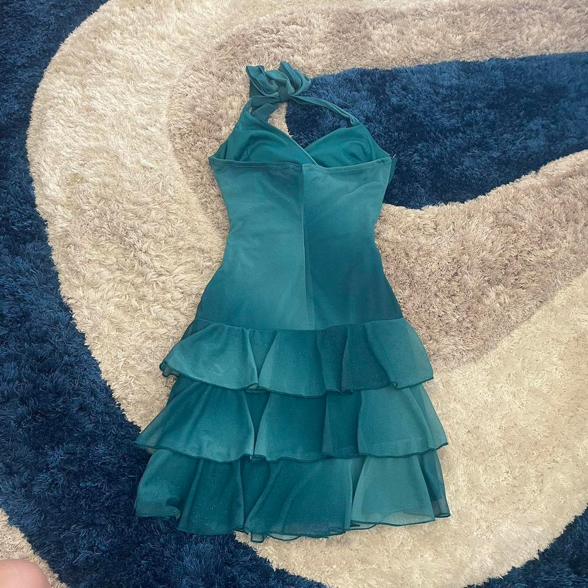 Beautiful Gradient Blue Halter Neck V Neck Chiffon Mini Party Dress Homecoming Dress TP2778