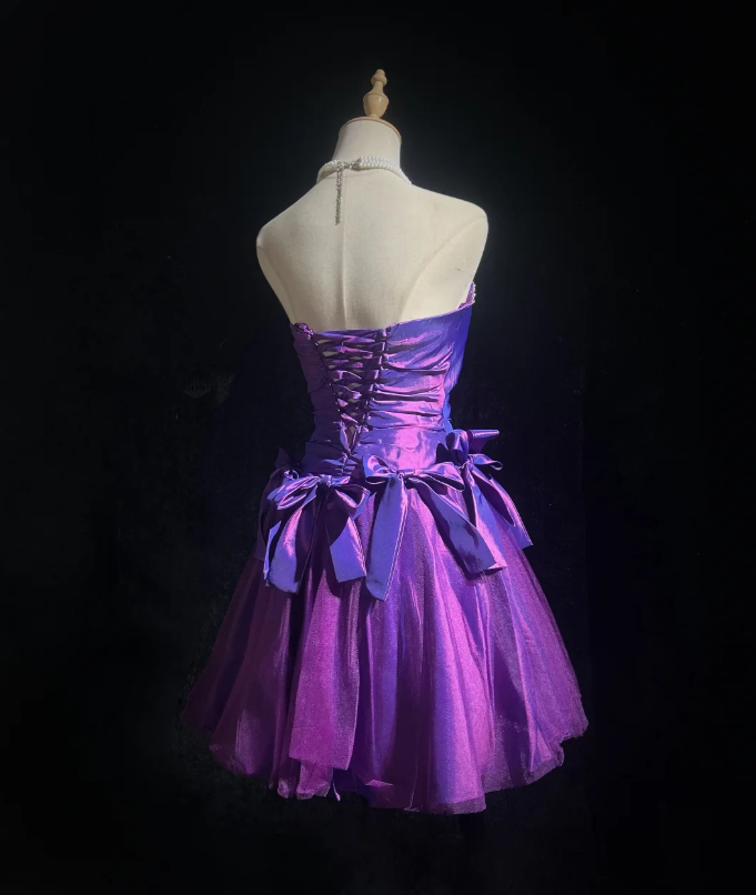 Fashion Strapless Tulle Satin Beaded A Line Short Homecoming Dress Birthday Outfits With Bow SP1795