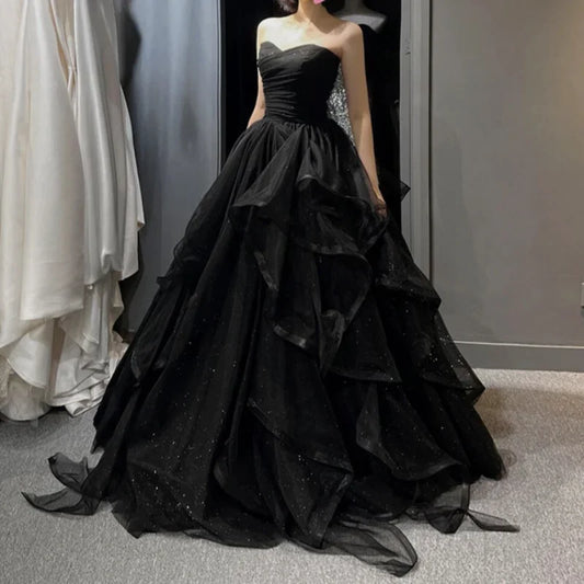 Black Shiny Sweetheart Tulle Layers Ball Gown Formal Dresses, Black Evening Dress Prom Dress gh2302