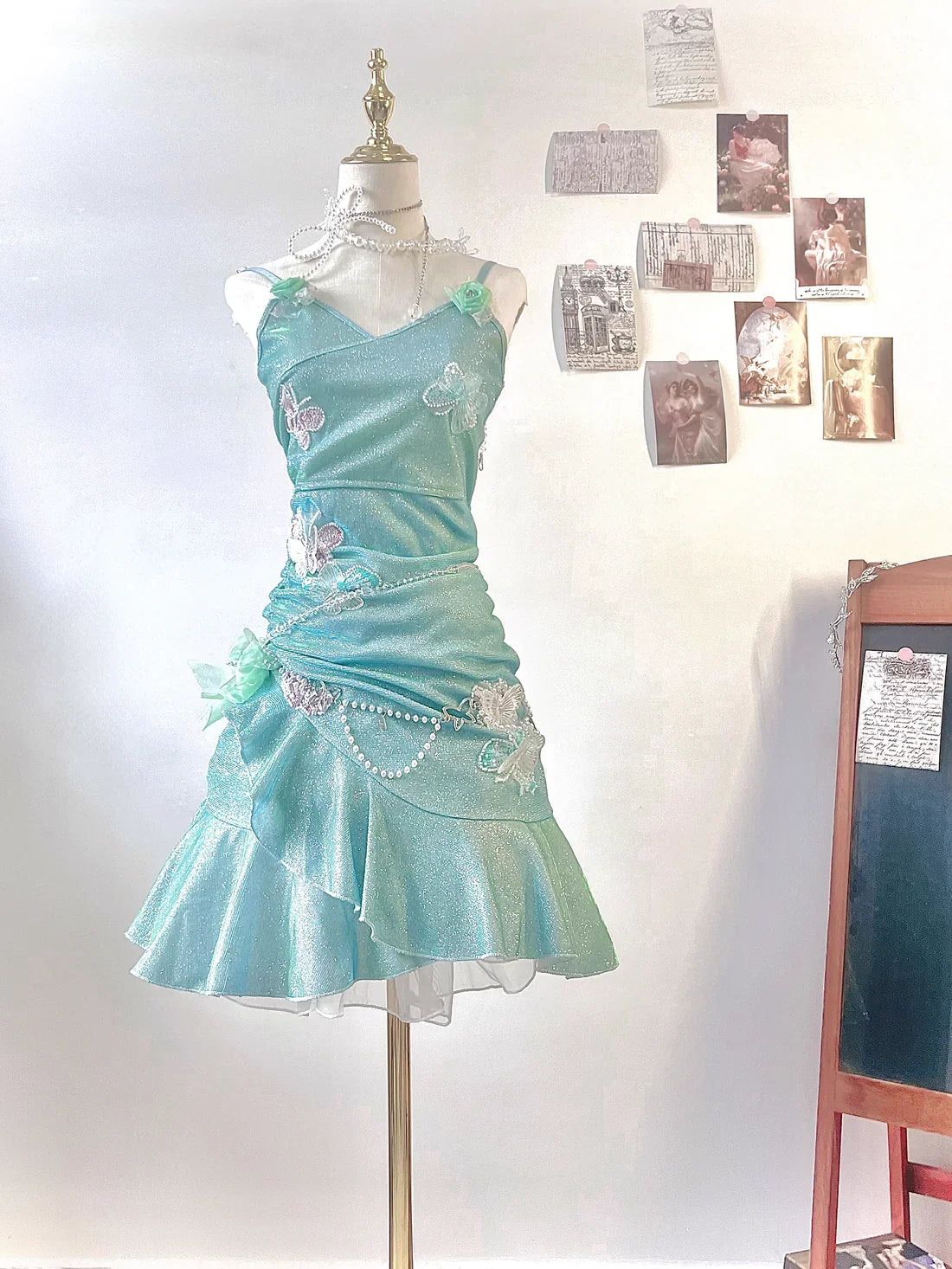 Fashion Mint Green Sparkling Sequin Spaghetti Strap Ruffled Hem Short 16th Birthday Party Dress Homecoming Dress TP4039