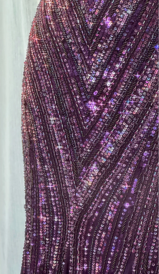 Vintage V Neck Dark Purple Chiffon Sequin Mermaid Long Party Gown Evening Dress