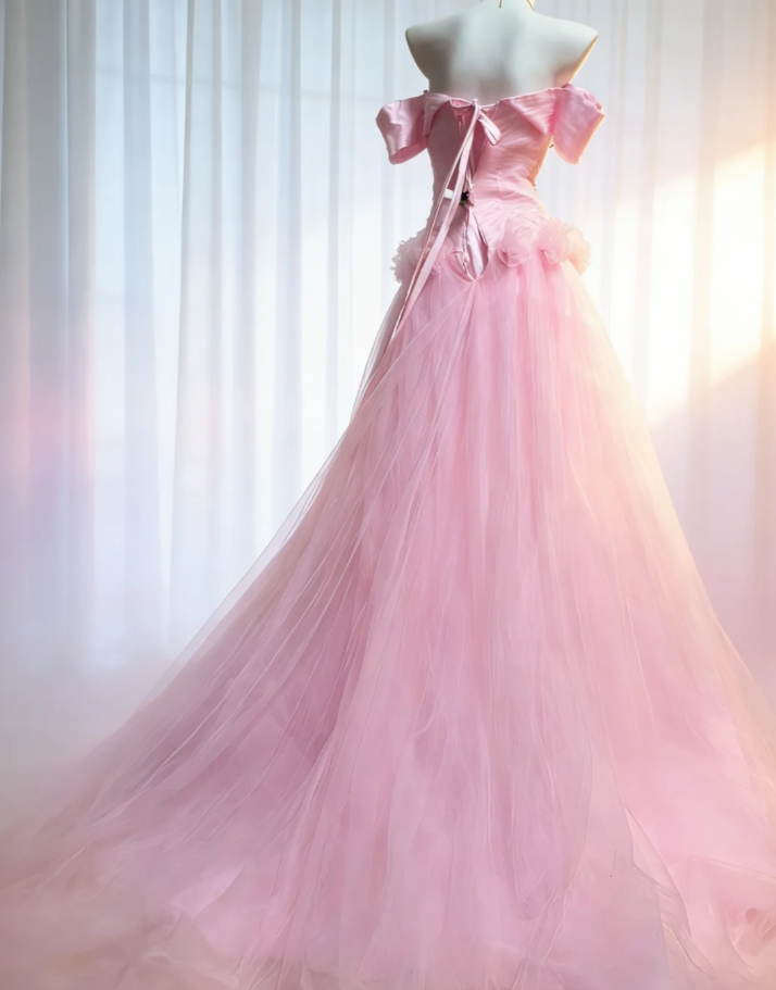 Sweet Pink Tulle Long Birthday Party Dress Prom Dress SP1626