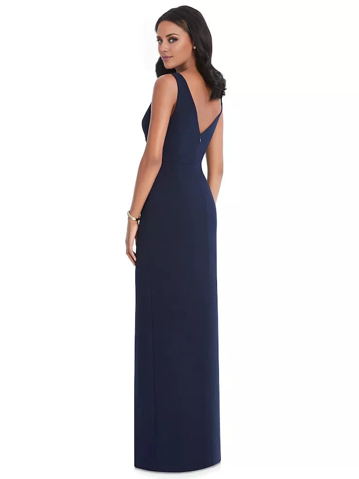V-neck off shoulder sleeveless backless side slit and floor length Prom dress
