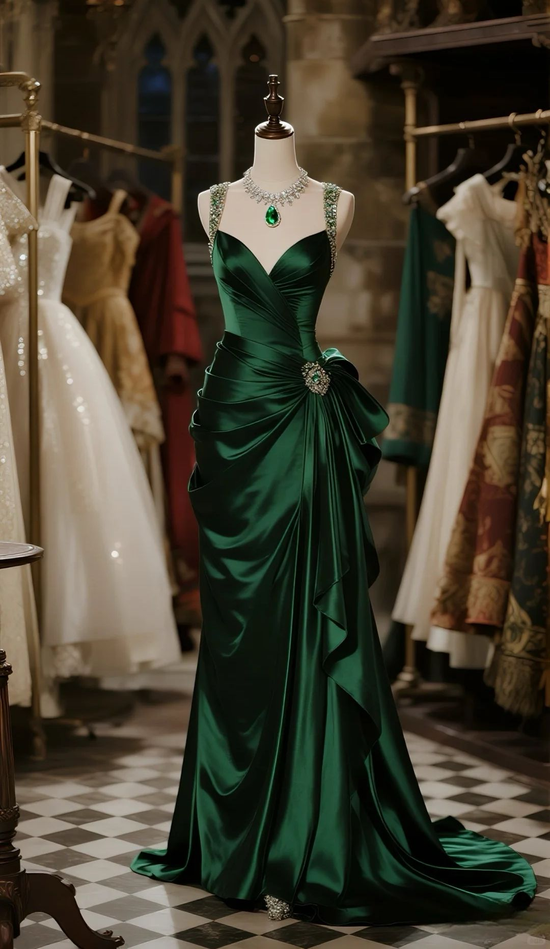 Stylish Green Beaded Satin Pleated Mermaid Long Wedding Guest Dress Party Gown