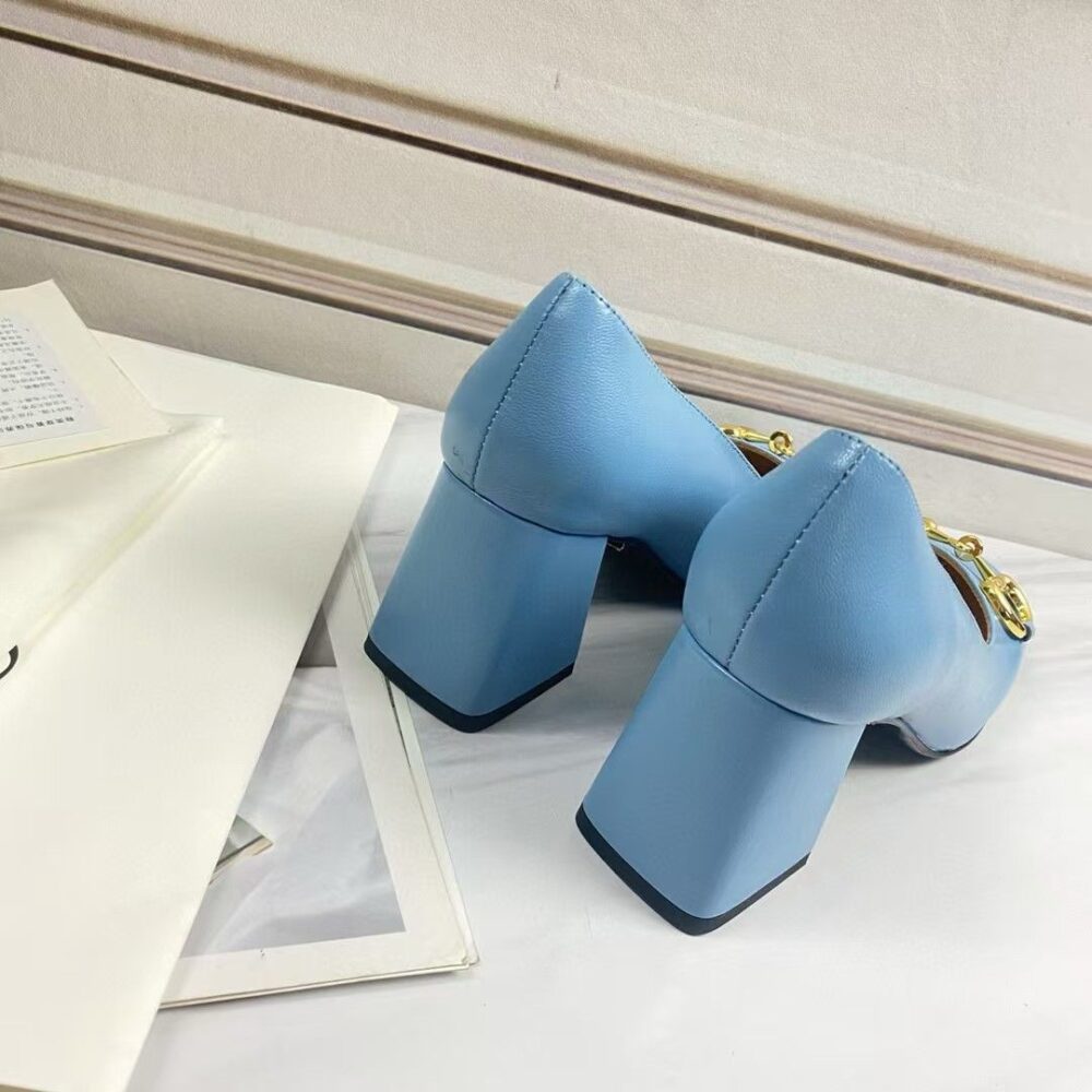 Gucci Women’S Mid Heel Pump With Horsebit Blue