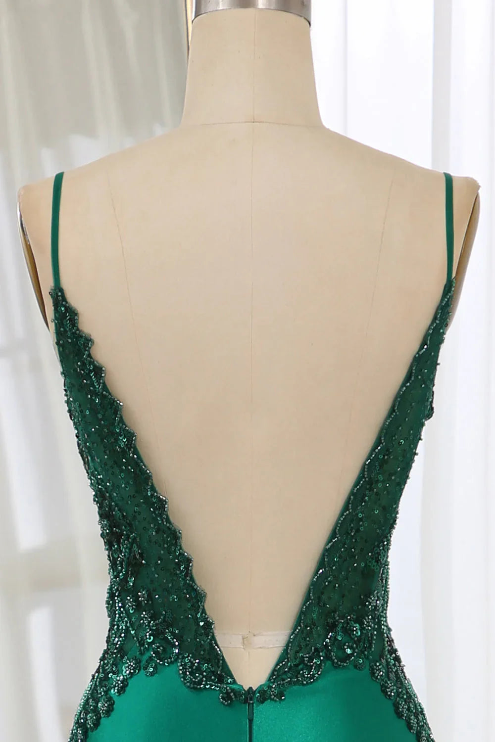 Sparkling dark green fish tail backless ball dress