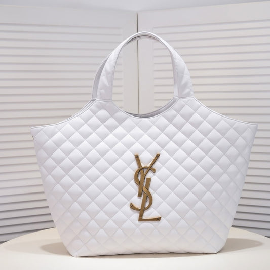 Saint Laurent Icare Maxi Shopping Bag In Quilted White 50Cm 698651AAANG1000