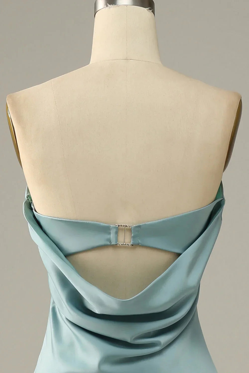 Grey blue fish tail strapless and satin bridesmaid dress