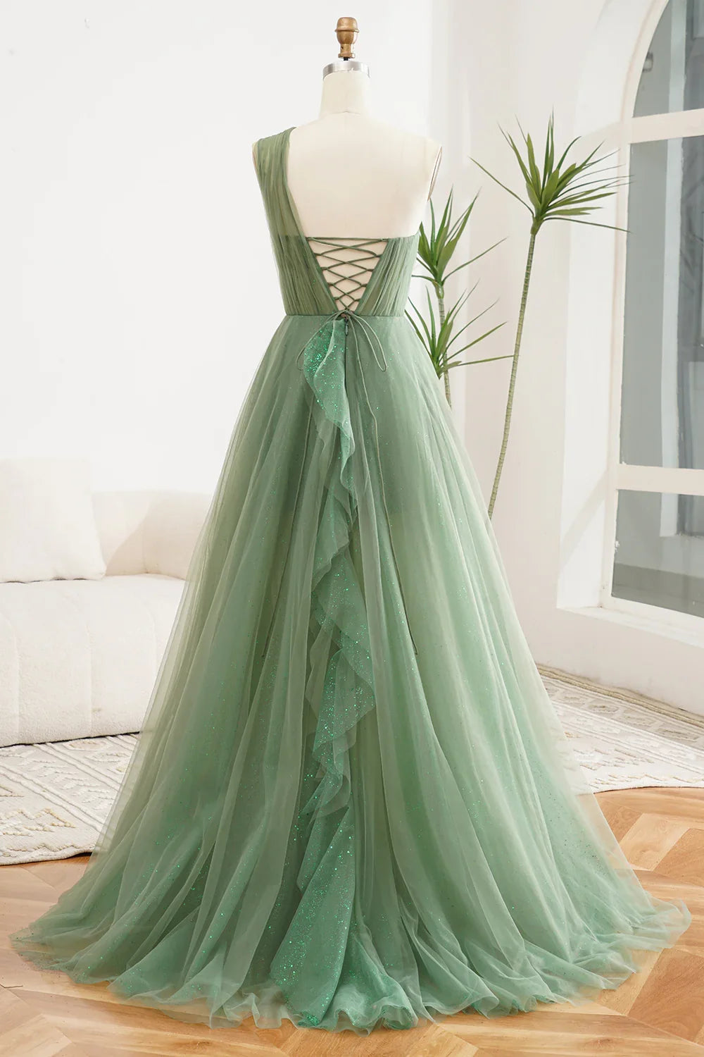 A Line Navy Blue One Shoulder Chiffon Long Ball Dress