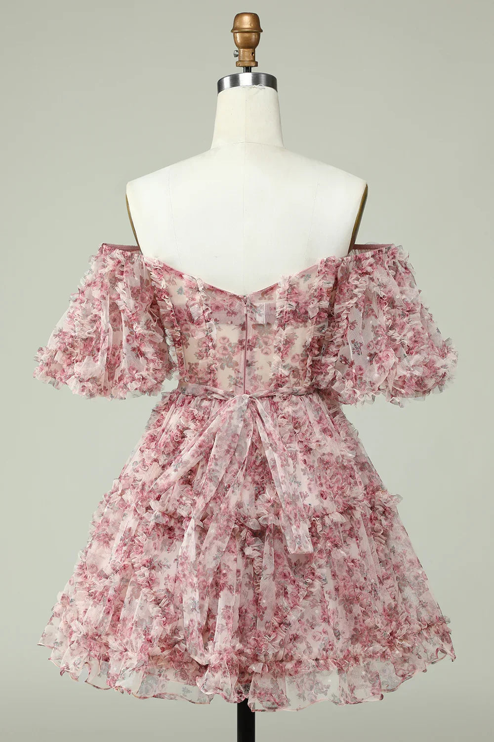 Fashion Off-the-shoulder Floral Design A-line Tiered Homecoming Dress TP3652