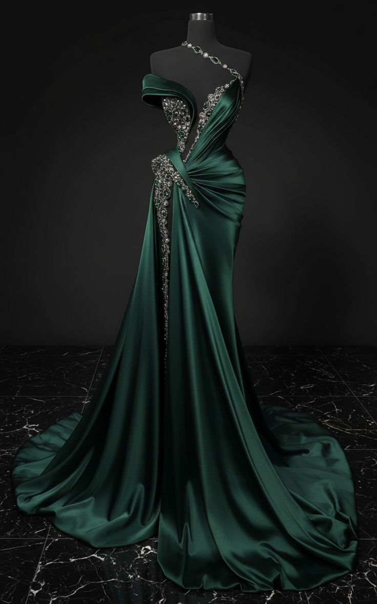 Elegant Green Satin Beaded Mermaid Slit Long Party Dress Prom Dress SP1233
