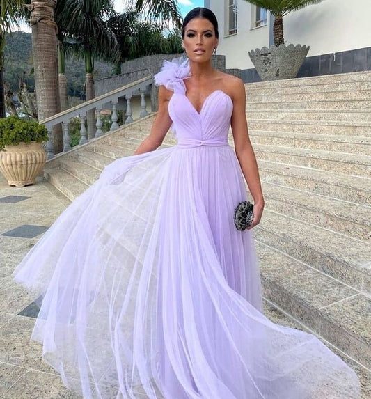 Light Purple A-Line Floor-Length Tulle Long Prom Dress Prom Gowns Bridesmaid Dresses