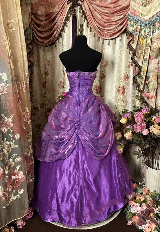 A Line Purple Strapless Prom Gowns Unique Long Prom Dresses