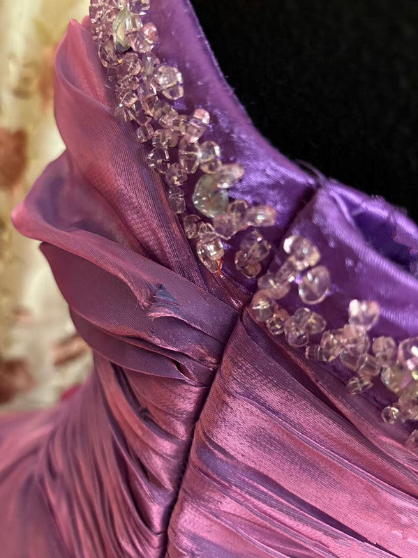 A Line Purple Strapless Prom Gowns Unique Long Prom Dresses