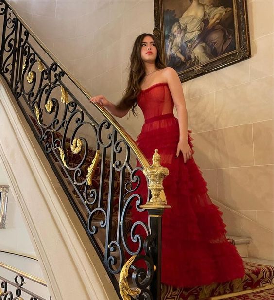 A-Line Stunning Red Long Prom Dresses Prom Gown