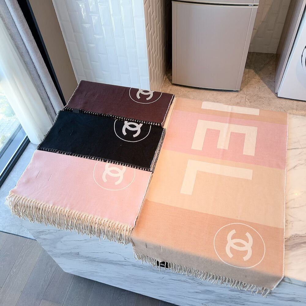 Chanel Cashmere Blanket And Throw Beige Brown 180Cm