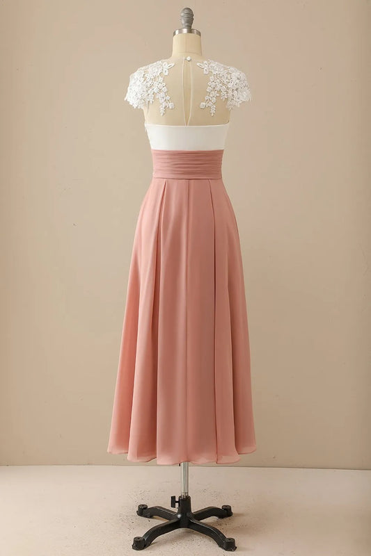 V-neck decal bride mother dress short sleeved