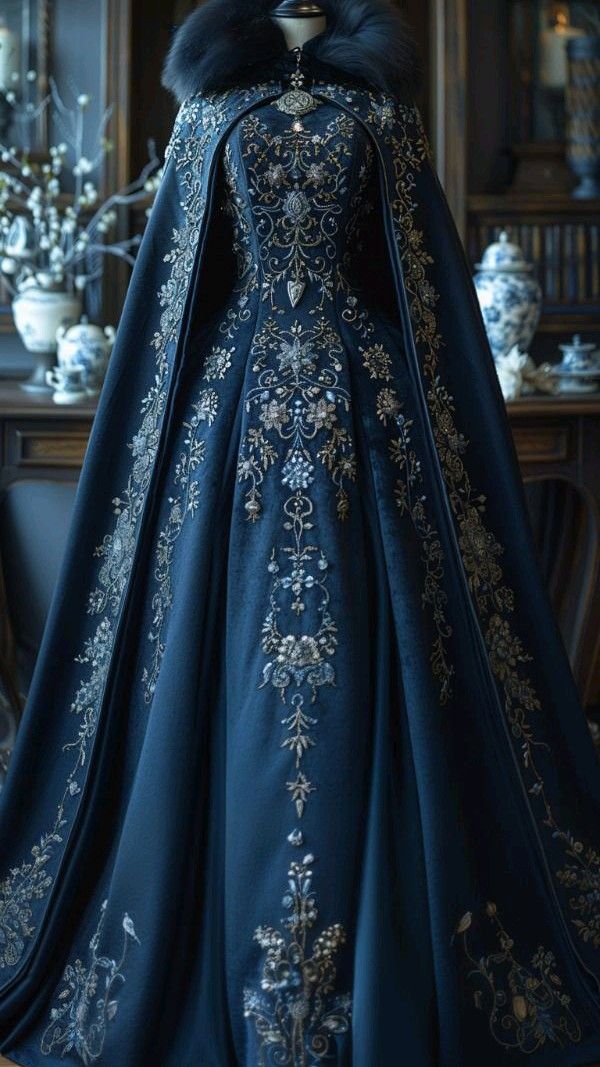 Aesthetic Ball Gowns High Neckline Navy Blue Prom Dress Long Prom Dress