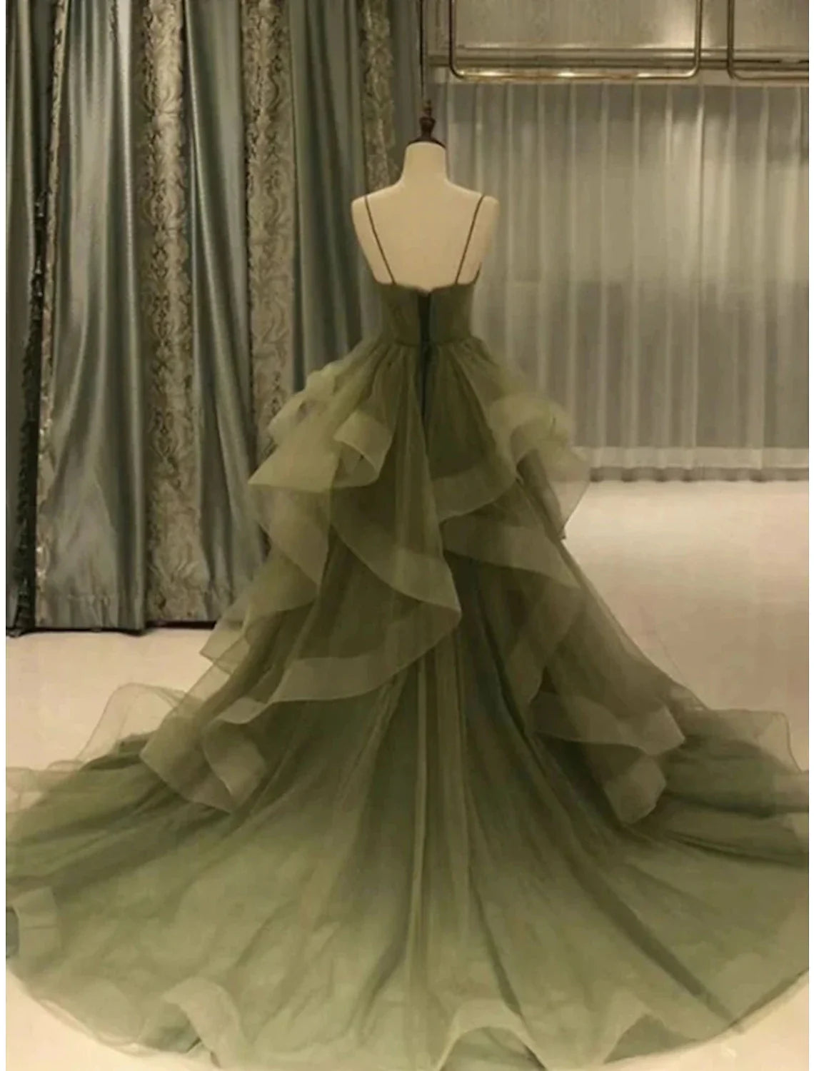 A-Line Prom Dresses Elegant Dress Formal Court Train Christmas Red Green Dress Sleeveless Spaghetti Strap Tulle with Pleats Ruffles 2025