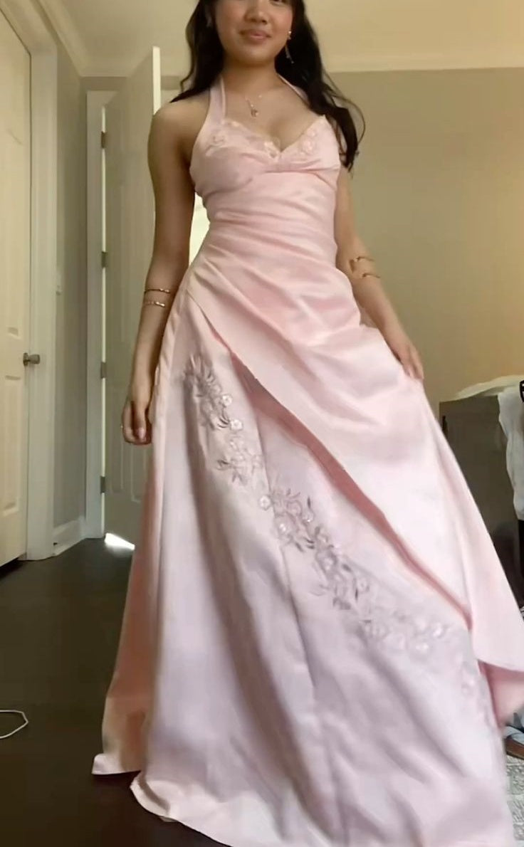 Pink delicate floral tulle long Prom dress gh6860