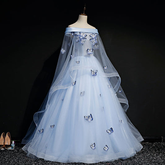 Beautiful Light Blue Ball Gowns Lace-Up Prom Dress, Blue Prom Dresses