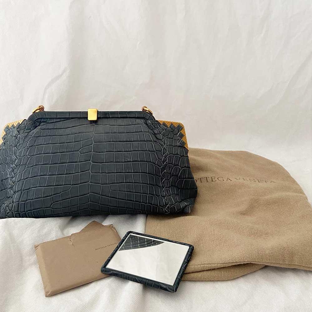 Bottega Veneta Vendome Sable Ardoise Crocodile Shoulder Bag