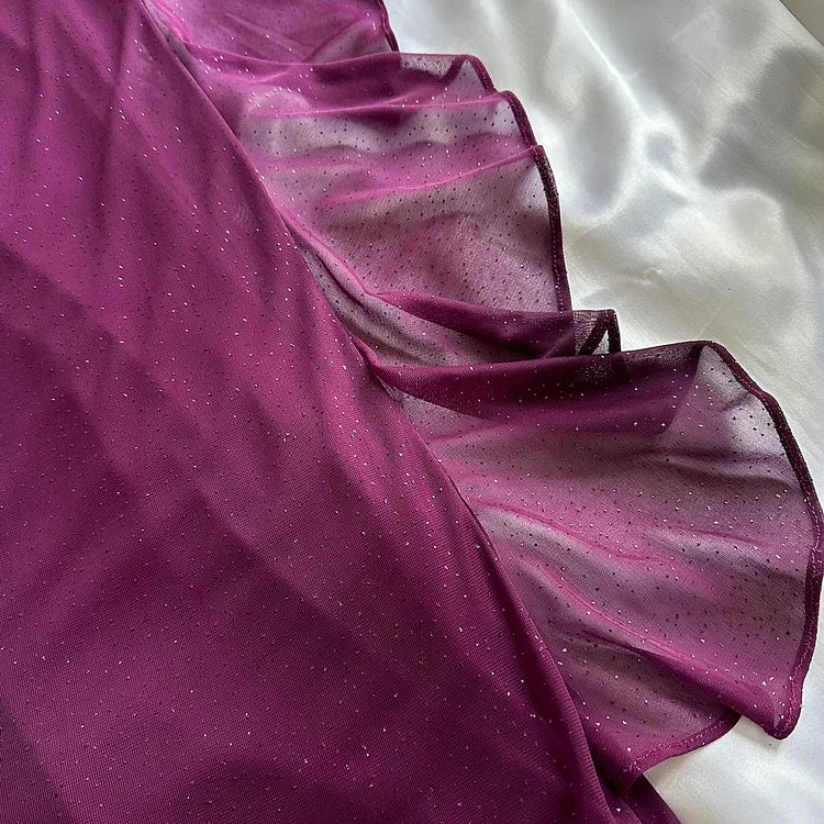 Purple Shiny Elegant Fashion Gradient Strap Long Tulle Ball Gown Evening Dress gh3203