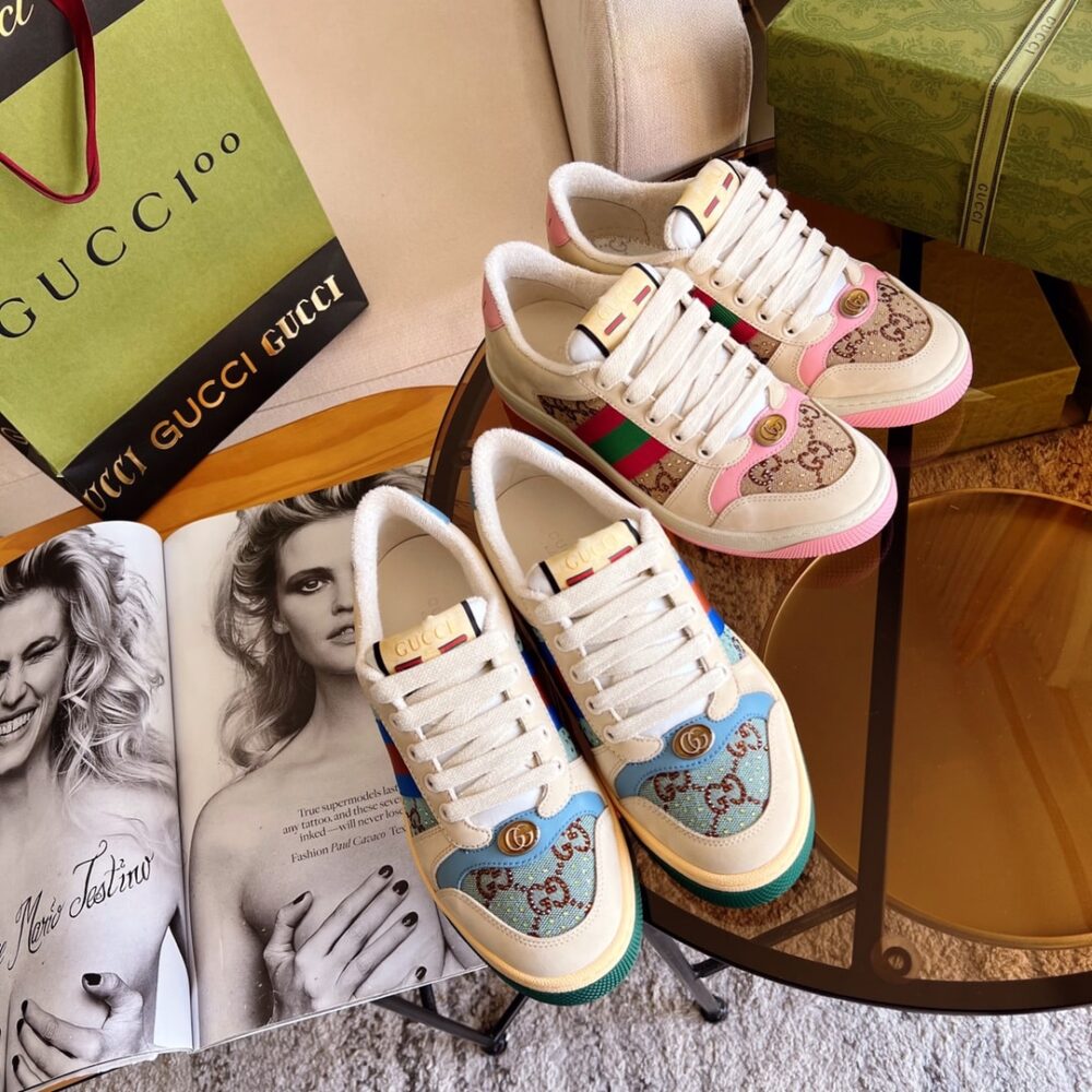 Gucci Women’S Screener Sneaker With Crystals Pink 677423 9SFR0 2587
