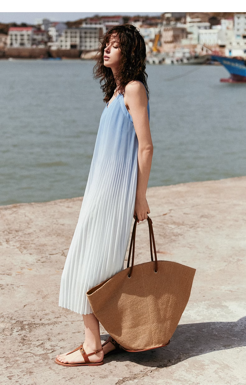 Simple Gradient Color Design Beach Holiday A-line Spaghetti Strap Dress TP3317