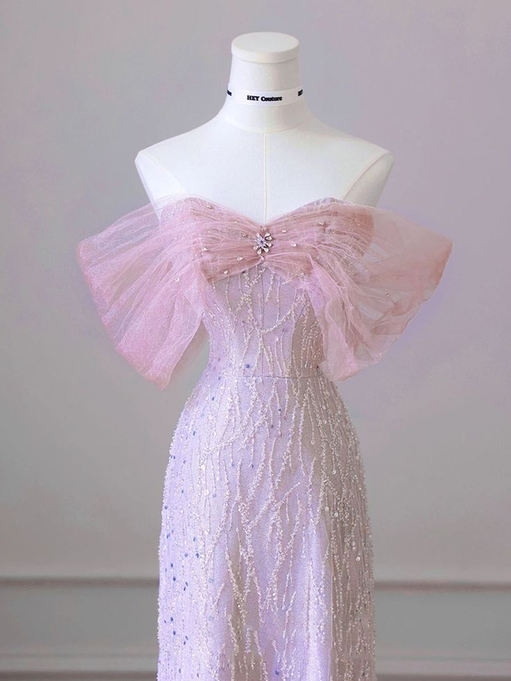 Vintage Pink Off-Shoulder Sequin Trumpet Evening Gown TP5183