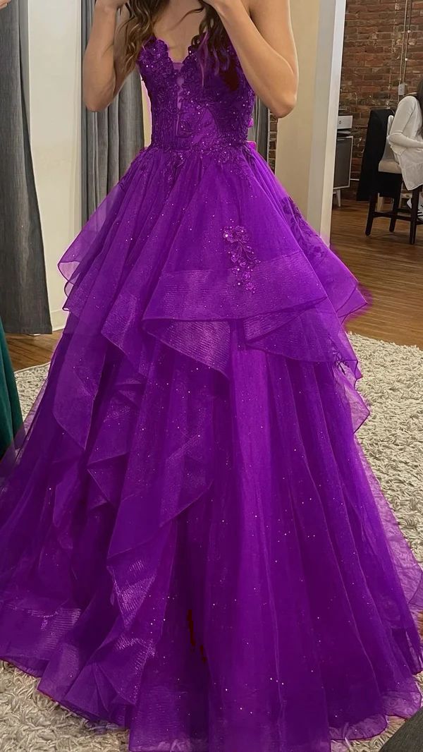 Chic Ball Gowns Spaghetti Straps Burgundy Tulle Lace Long Prom Dresses Prom Gown