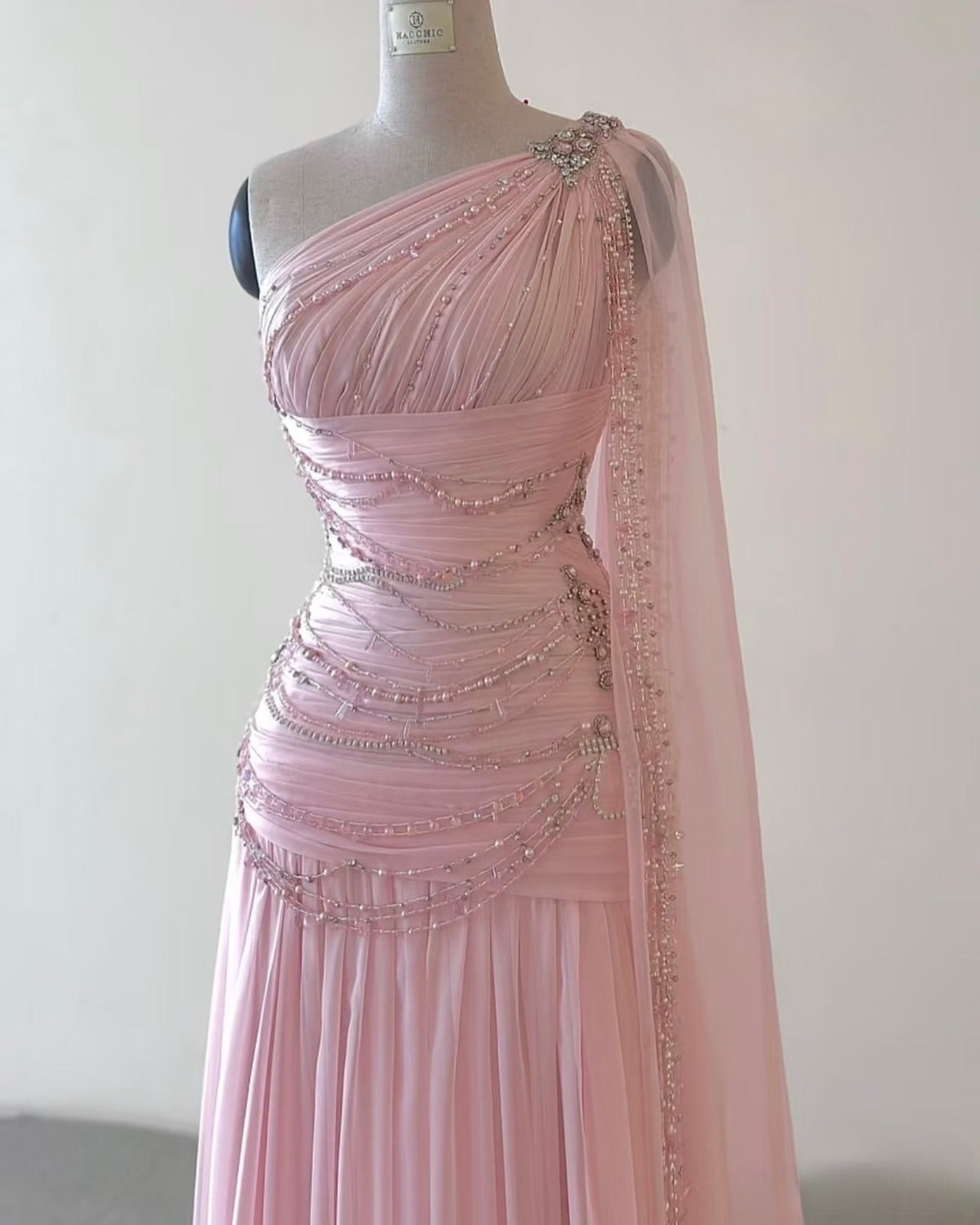 Classy Sheath One Shoulder Pink Long Chiffon Prom Gowns Prom Dresses