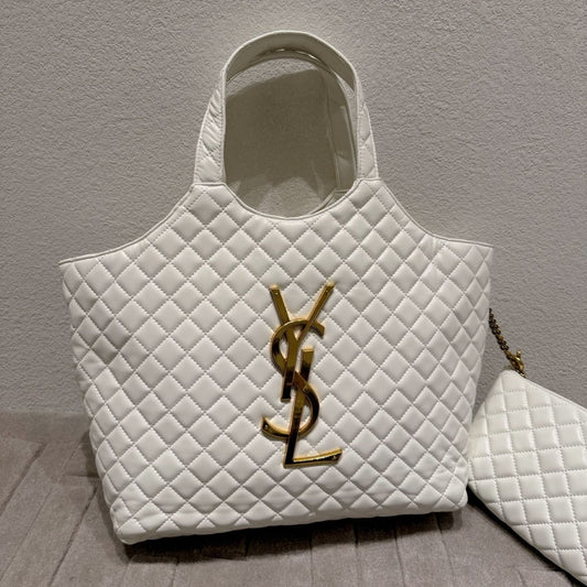Saint Laurent Icare Shopping Bag In Quilted White 40Cm