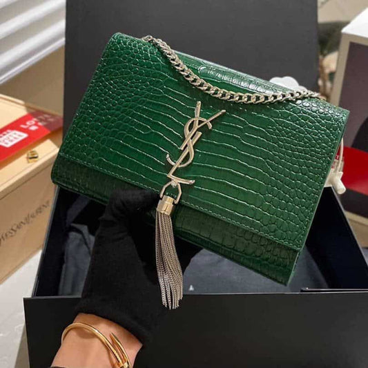Saint Laurent Kate Tassel Medium With Silver Hardware Green 22Cm