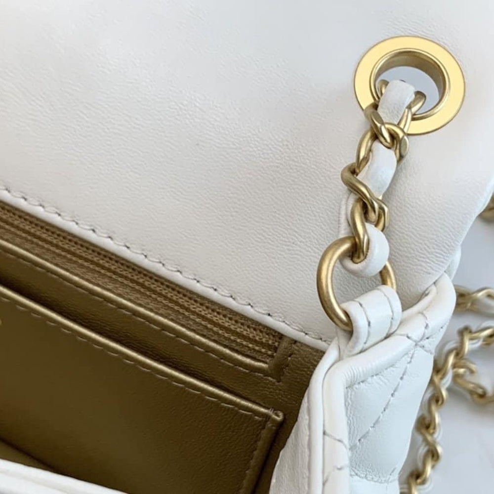 Chanel Quilted Mini CC Pearl Crush Rectangular Flap White 20Cm