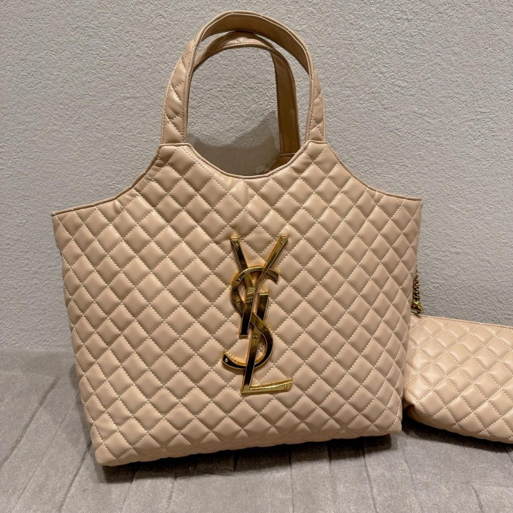 Saint Laurent Icare Shopping Bag In Quilted Beige 40Cm