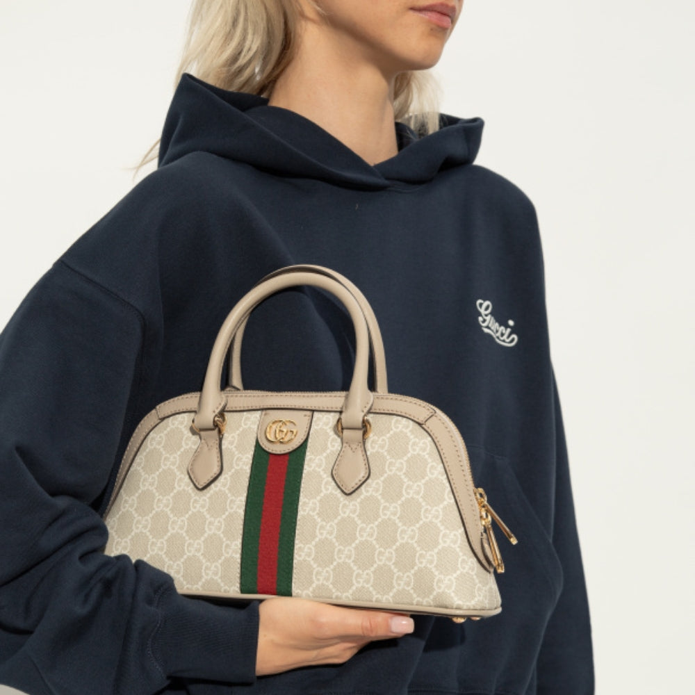 Gucci Ophidia Small Top Handle Bag Beige And White 30Cm