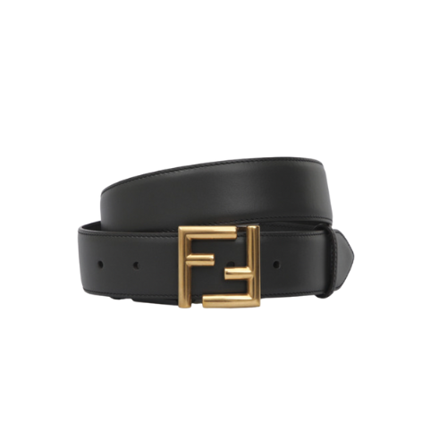 FENDI BLACK LEATHER BELT WITH FENDI GOLD BUCKLE 40MM