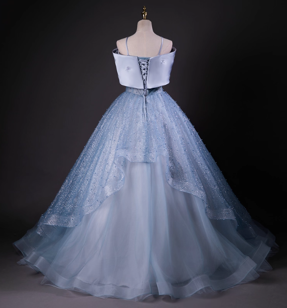 Dreamy Princess Blue Off-Shoulder Oversized Bow Tulle Long Ball Gown Evening Dresses Sweet 16 Dresses